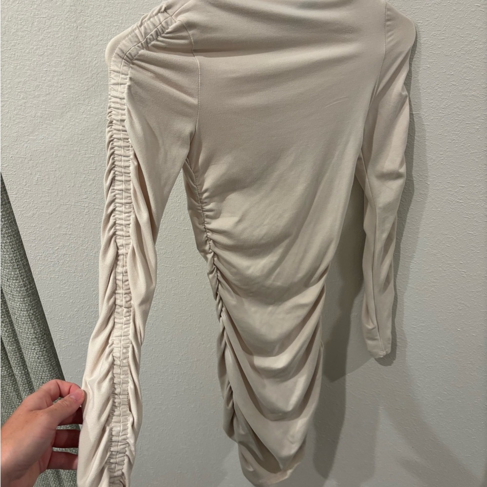 Elegant Cream Ruched Dress - Picture 3 of 3